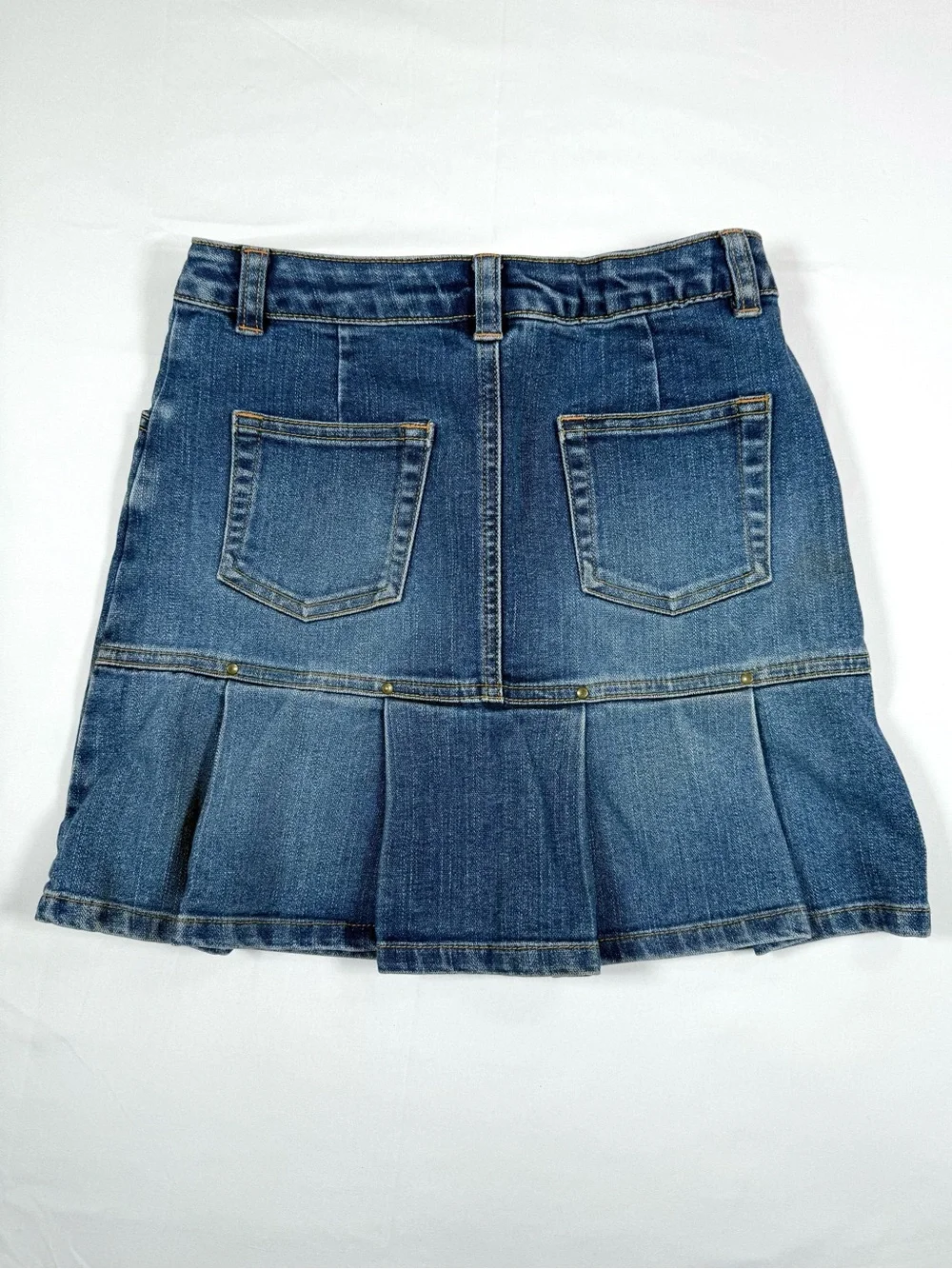 VINTAGE OLD NAVY Girls Denim Mini Skirt 8 Y2K McBling Pleated Preppy